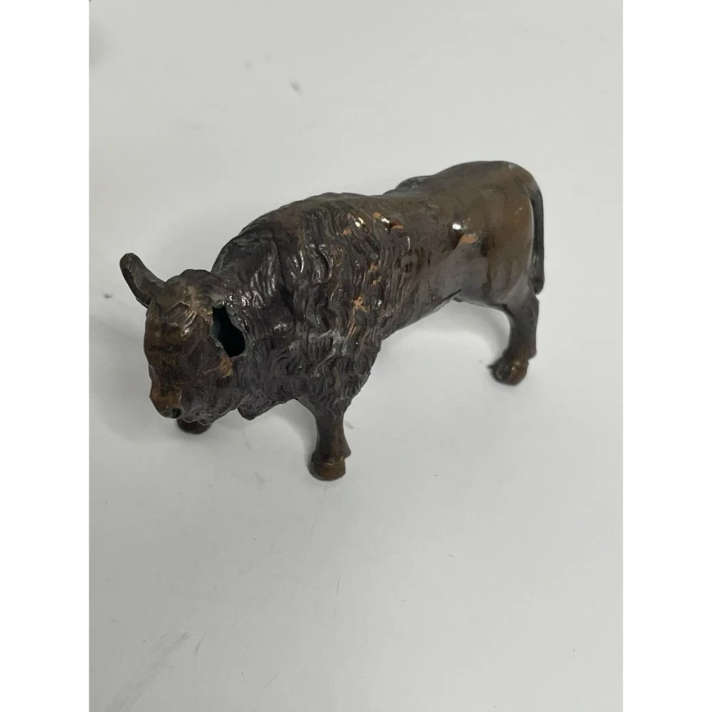 American Bison Buffalo Calf Miniature Figurine 2 Porcelain One Metal Brass? READ